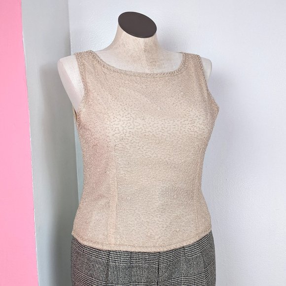 Vintage 90s Cream Beaded Two Piece Tank Top And Evening Jacket Set - Picture 4 of 15